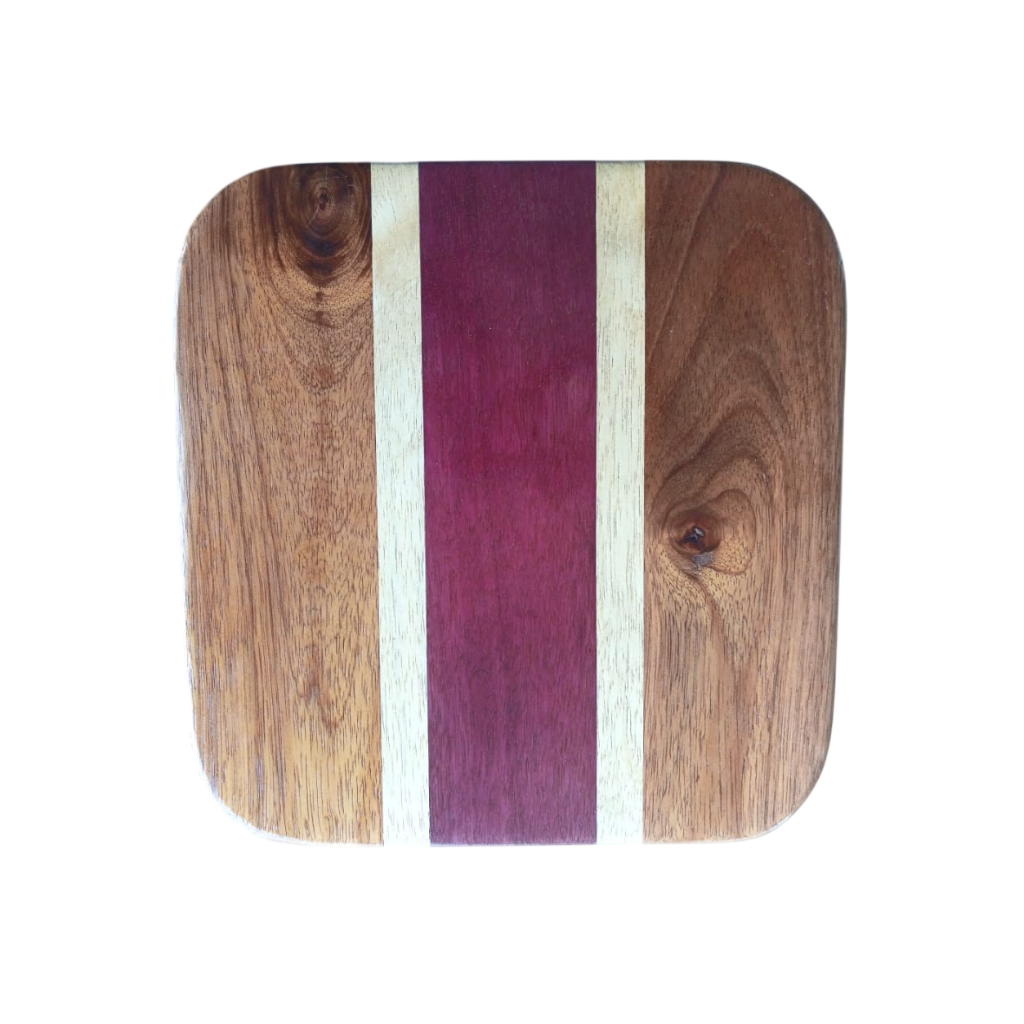 Tabouret bas Tricolore en angélique, amarante et simarouba